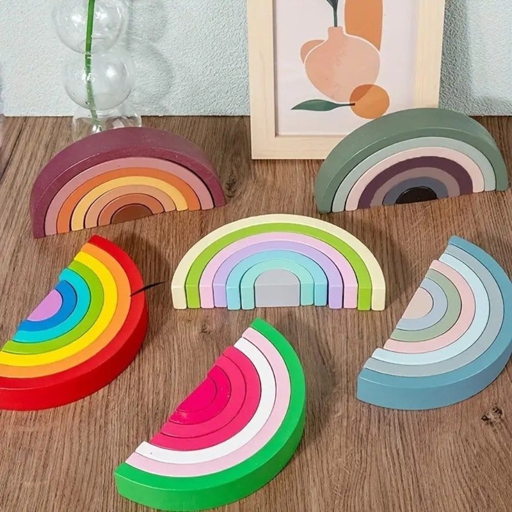 Montessori Rainbow Building Blocks Wooden Toy Puzzle